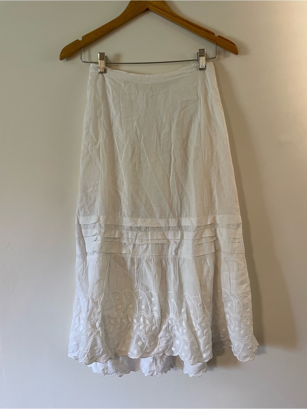 White Embroidered Tiered Midi Skirt